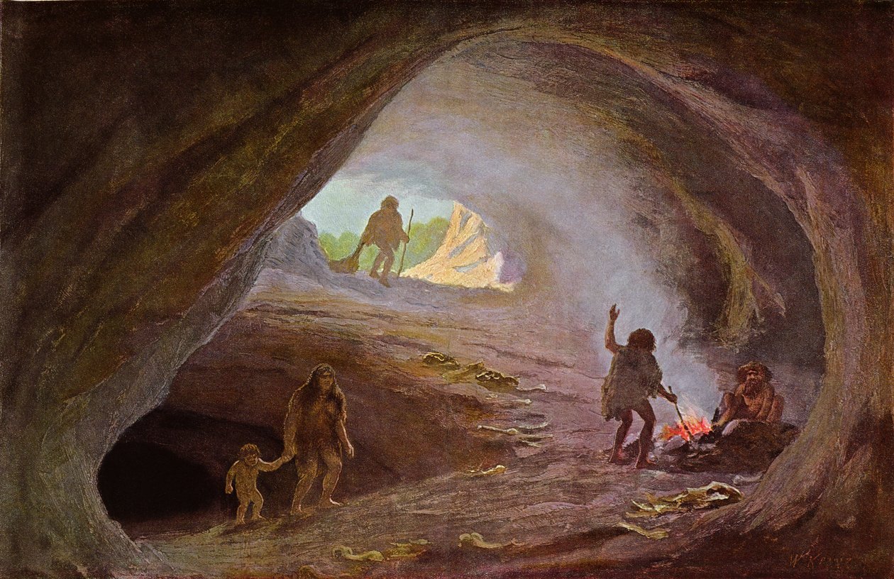 Homens das cavernas durante a Idade do Gelo, depois de um esboço do professor Klaatsch, no final do século XIX de Wilhelm Kranz