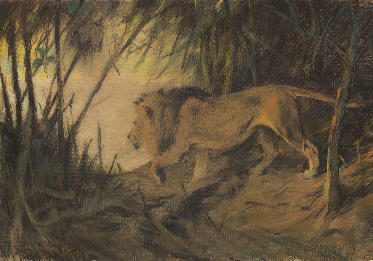 Leão, puxando para o rio de Wilhelm Kuhnert