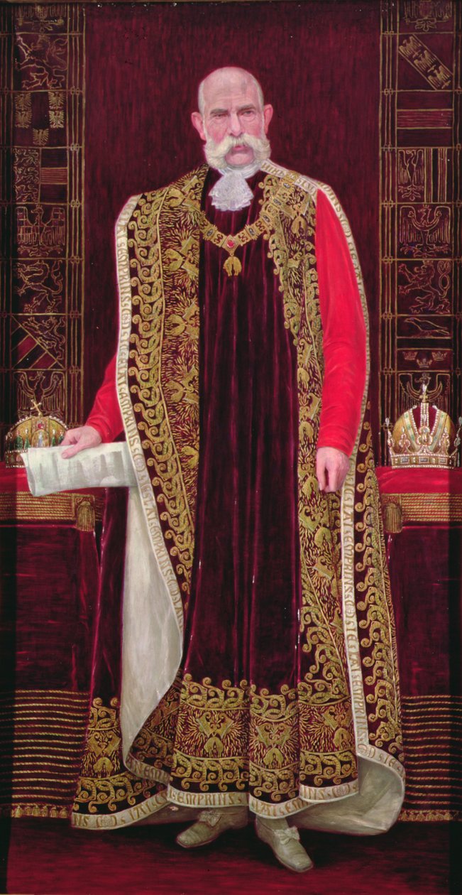 Imperador Franz Joseph I da Áustria (1830-1916) usando as vestes oficiais da Ordem do Tosão de Ouro, c.1910 de Wilhelm List