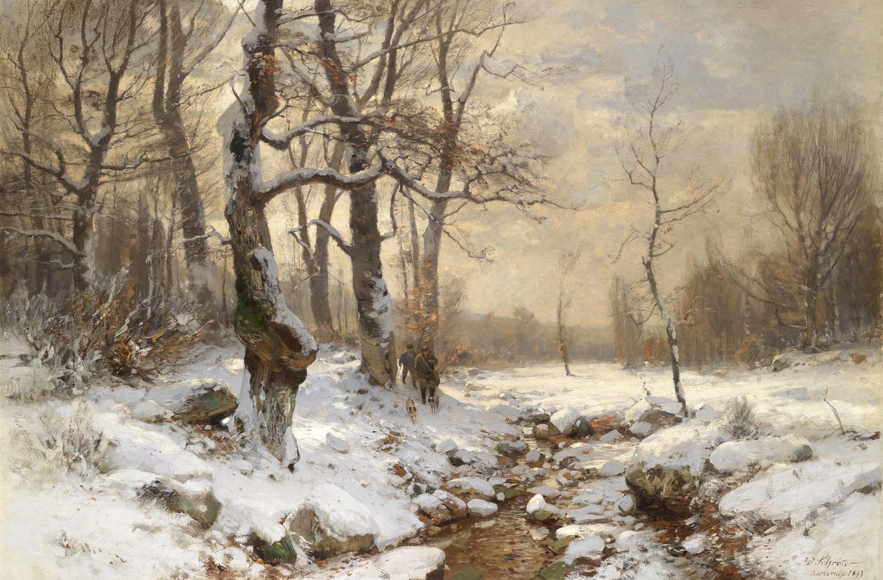 Caçador na floresta de inverno de Wilhelm Schröter
