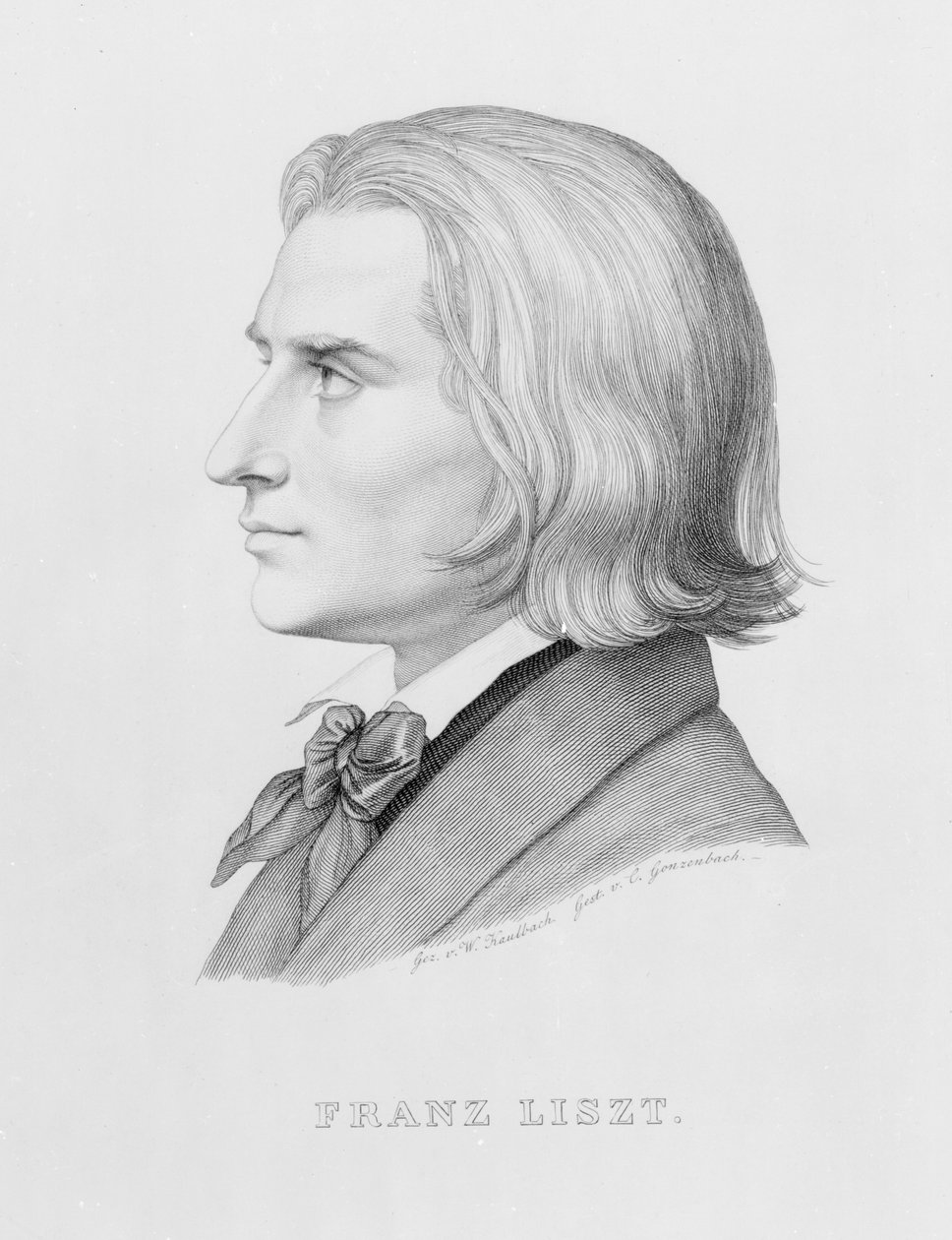Franz Liszt, gravado por Gonzenbach de Wilhelm von Kaulbach