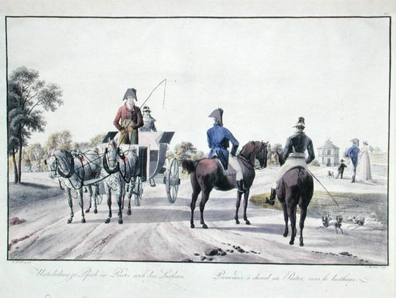Equitação no Parque Prater, Viena, gravada por Adam von Bartsch (1757-1821) 1804 (gravura a cores) de Wilhelm Alexander (after) Kobell