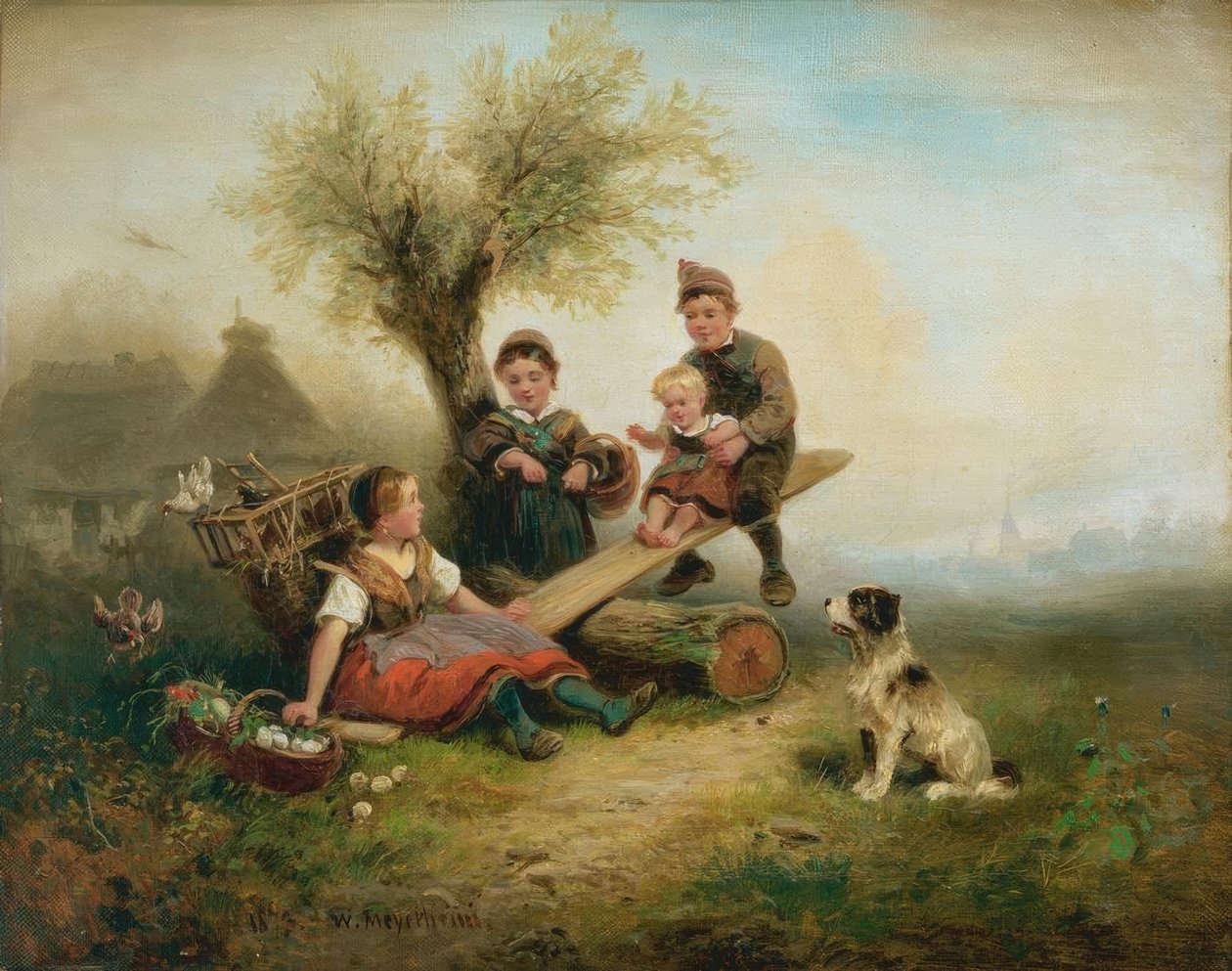 Crianças brincando na periferia da vila de Wilhelm Alexander Meyerheim
