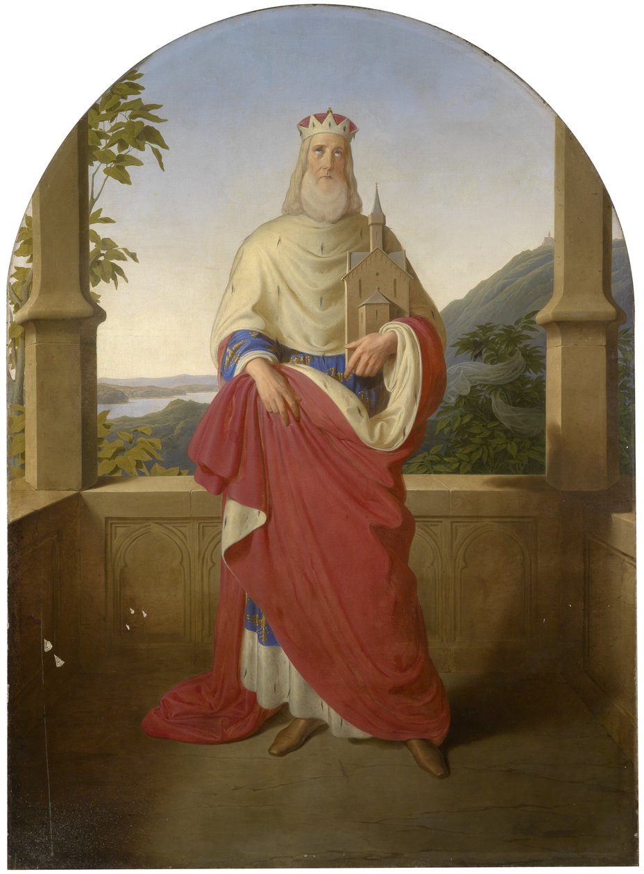 São Leopoldo na frente de uma vista do Danúbio e Leopoldsberg em segundo plano de Wilhelm August Rieder