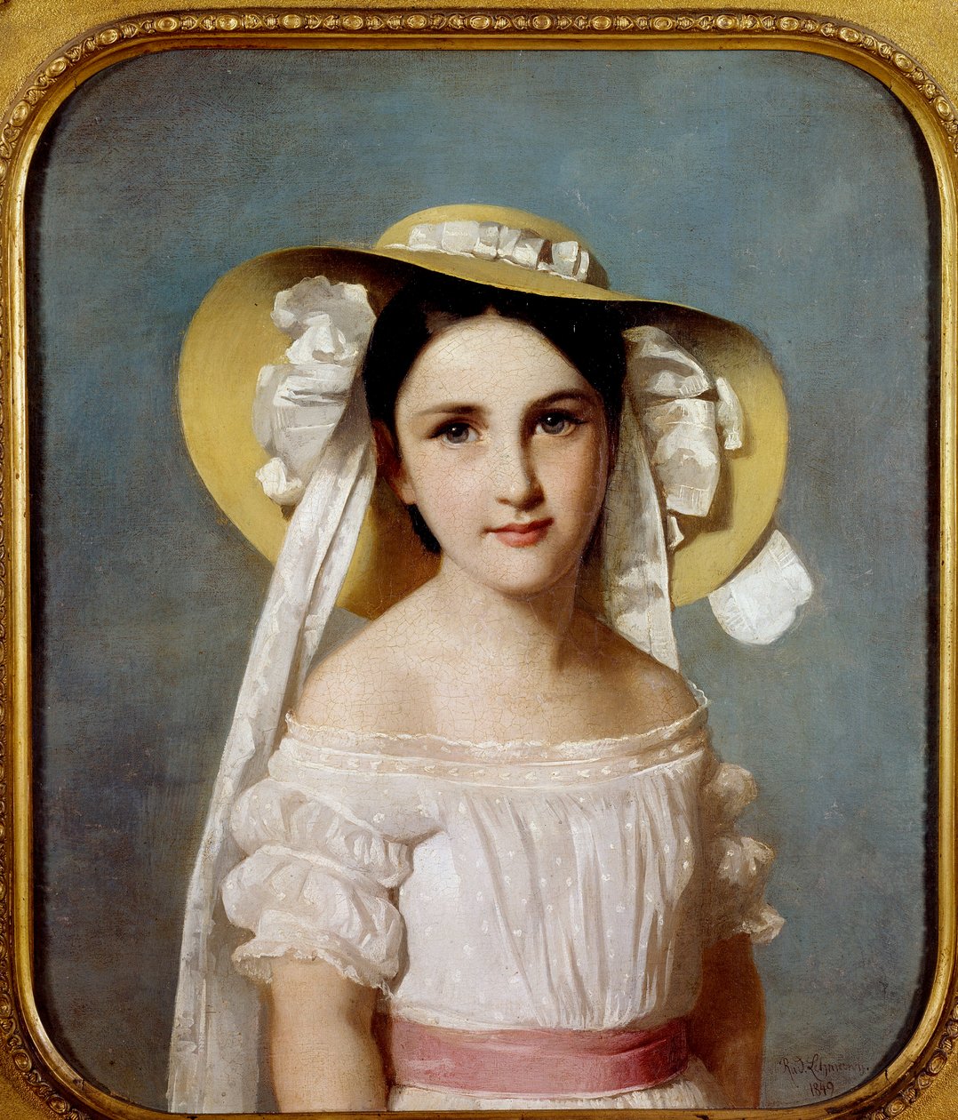 Retrato da Menina Emily Leo. Retrato de uma jovem rapariga. Pintura de Whilem Lehmann (1819-1905) de Wilhelm Auguste Rudolf Lehmann