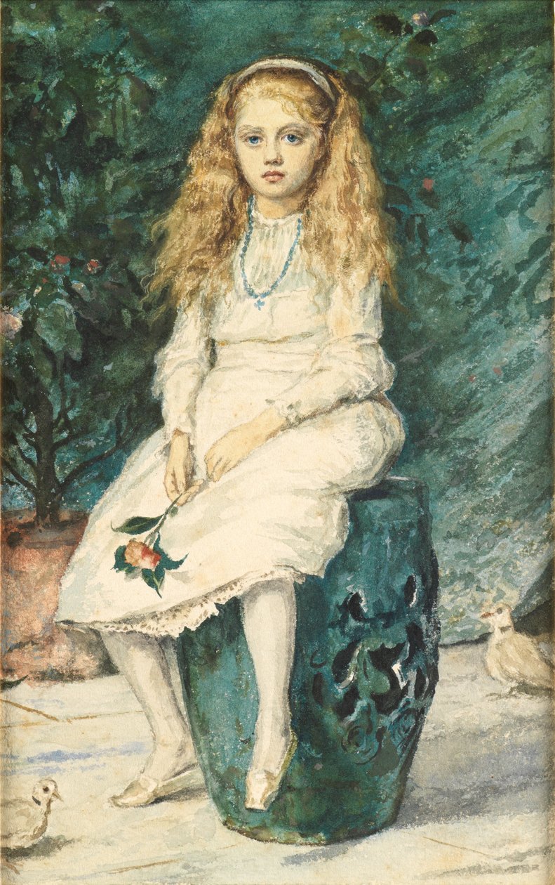 Retrato de Nina Lehmann, nove anos, depois de Millais (wc e lápis sobre papel) de Wilhelm Auguste Rudolf Lehmann