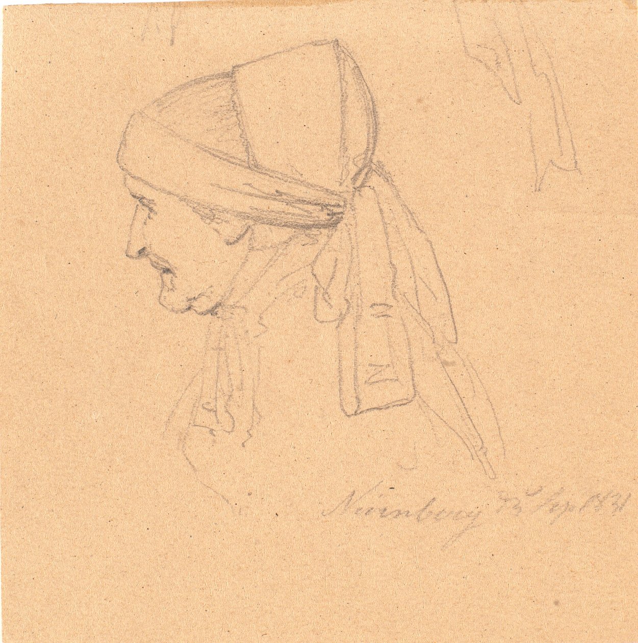 Cabeça de uma velha. Perfil à esquerda de Wilhelm Bendz