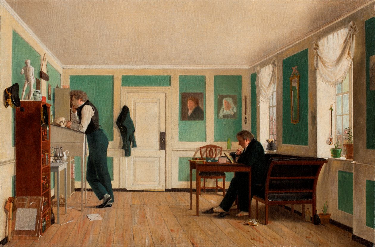 Interior de Amaliegade. Capitão Carl Ludvig Bendz de pé e Dr. Jacob Christian Bendz sentado. de Wilhelm Bendz