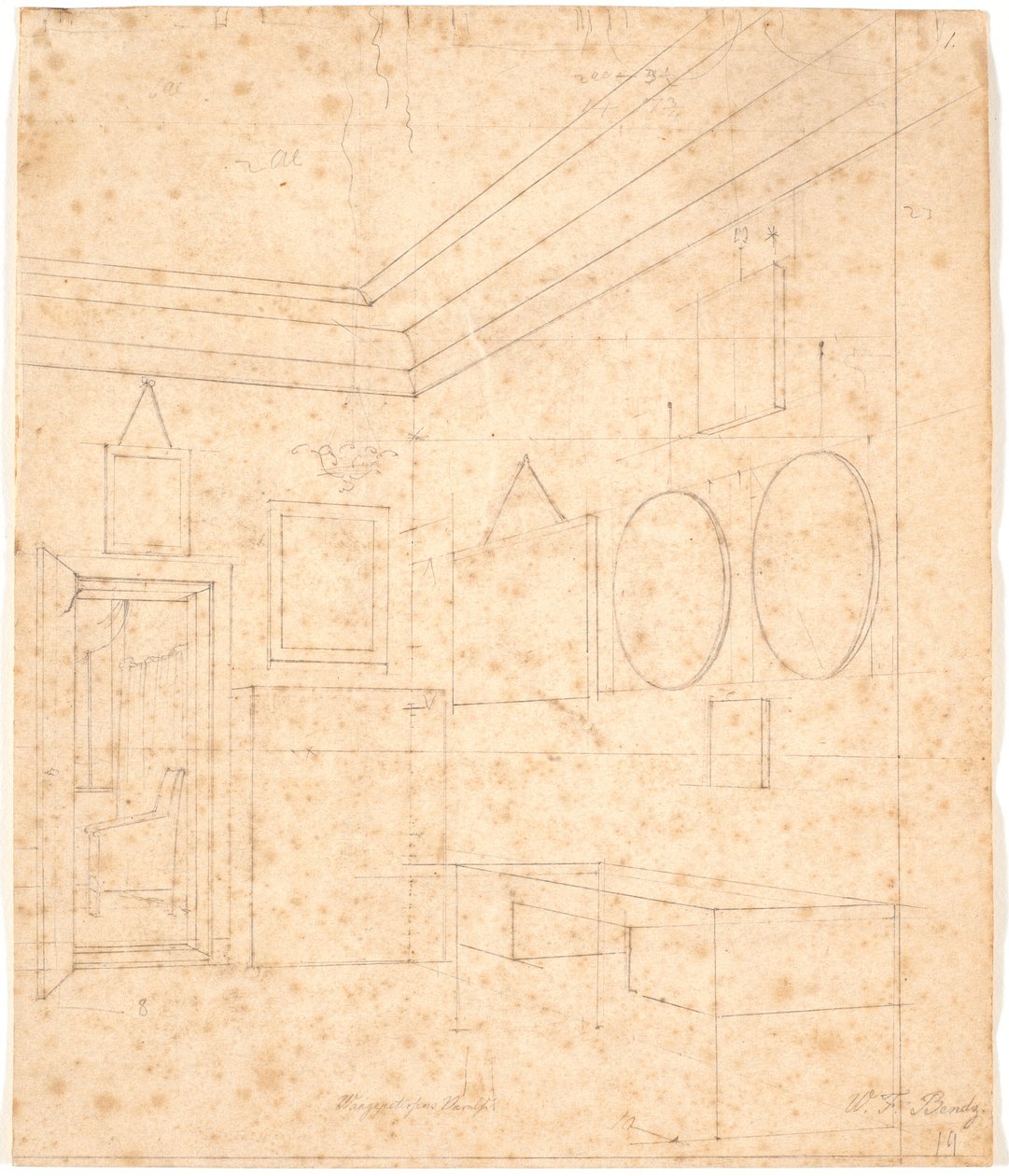 Desenho em perspectiva para a foto da família Waagepetersen de Wilhelm Bendz