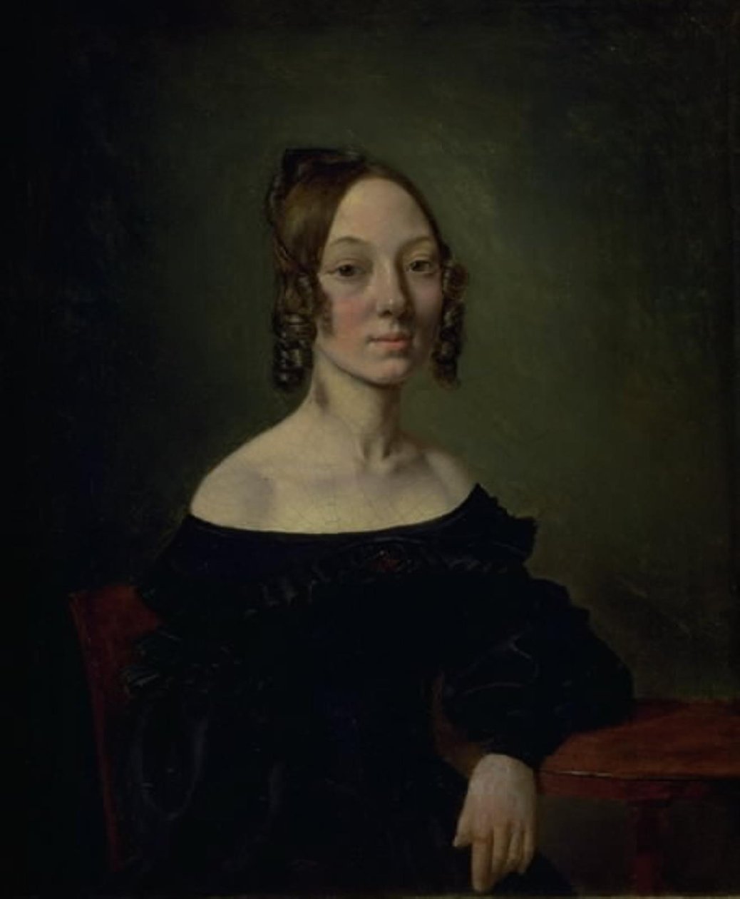 Retrato de uma menina em um vestido preto, sentado à mesa de Wilhelm Bendz