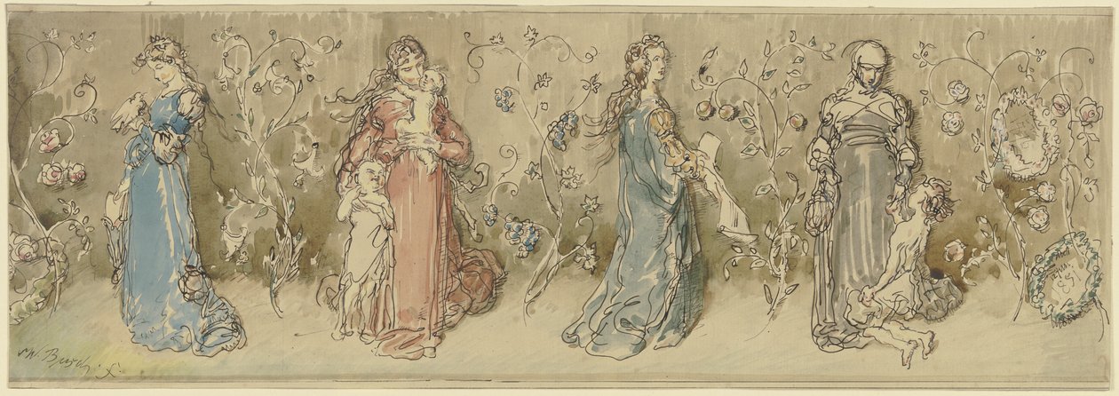 Quatro representações alegóricas de mulheres de Wilhelm Busch