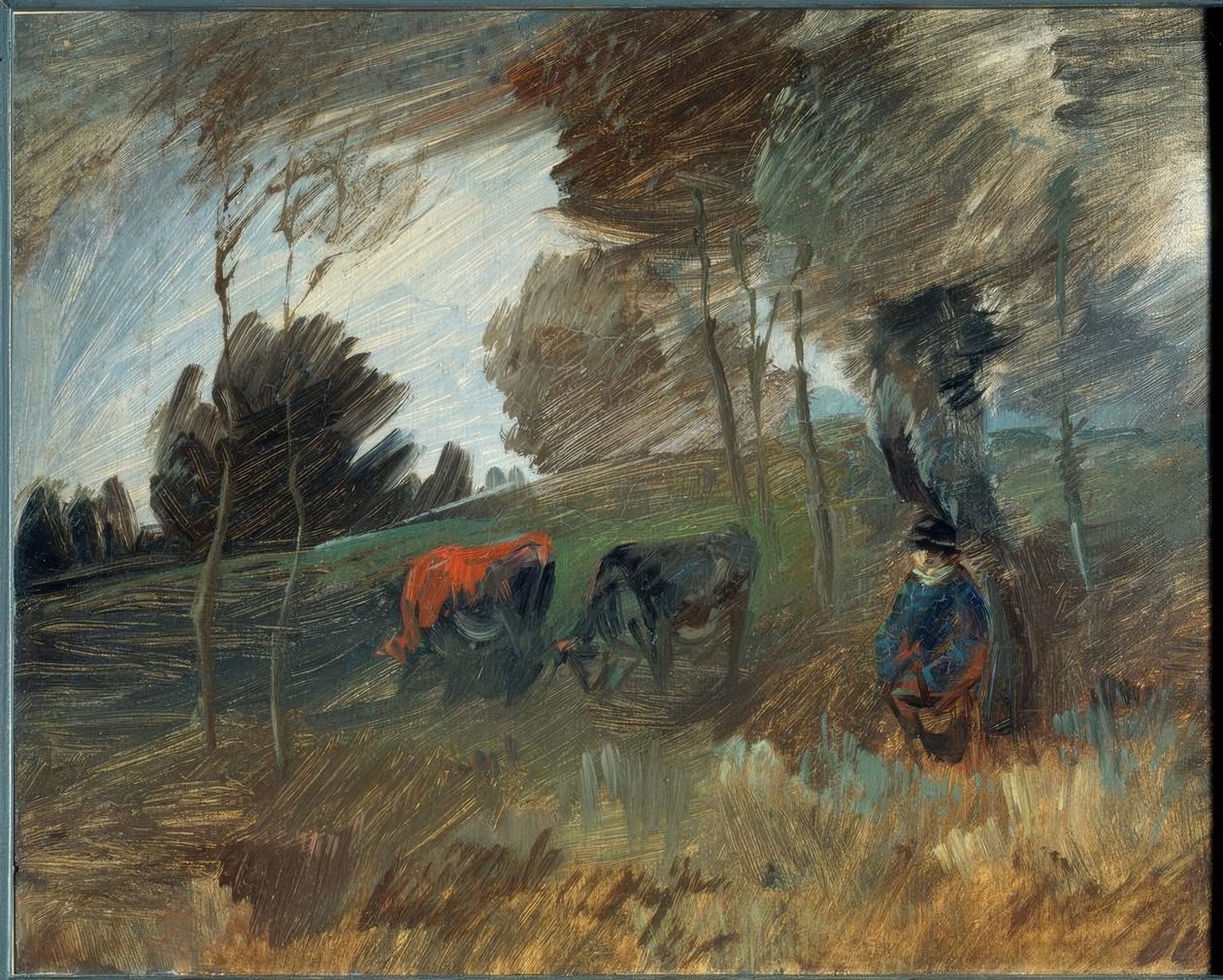 Paisagem de pasto com vaca vermelha de Wilhelm Busch