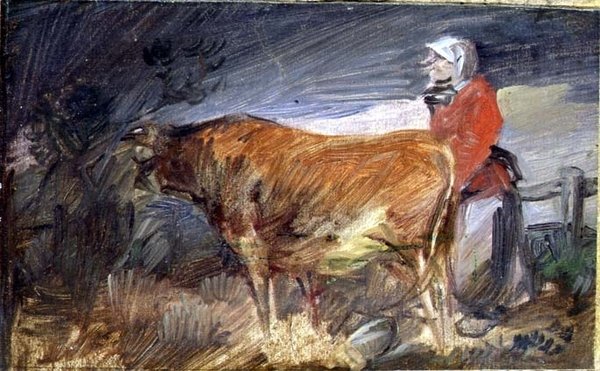 Mulher e uma Vaca na Paisagem de Wilhelm Busch