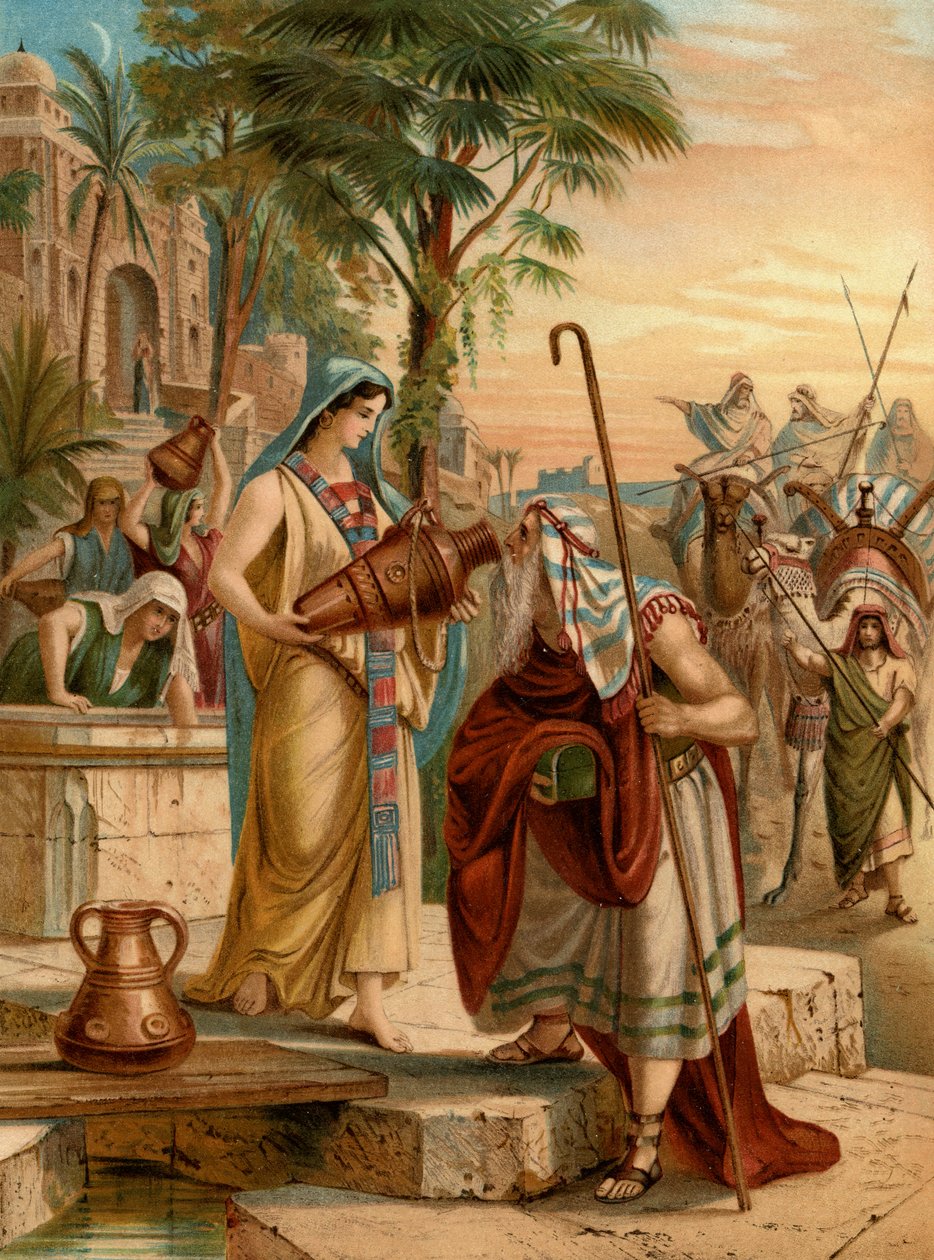 Eliezer testando Rebecca (lito colorido) de Wilhelm Ebbinghaus