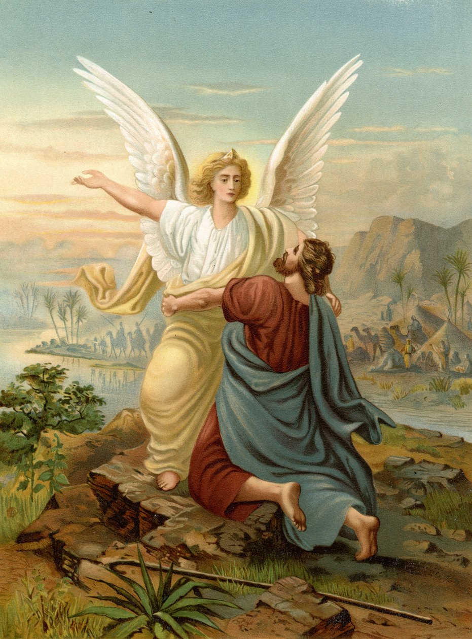 Jacob luta com um Anjo (cor litho) de Wilhelm Ebbinghaus