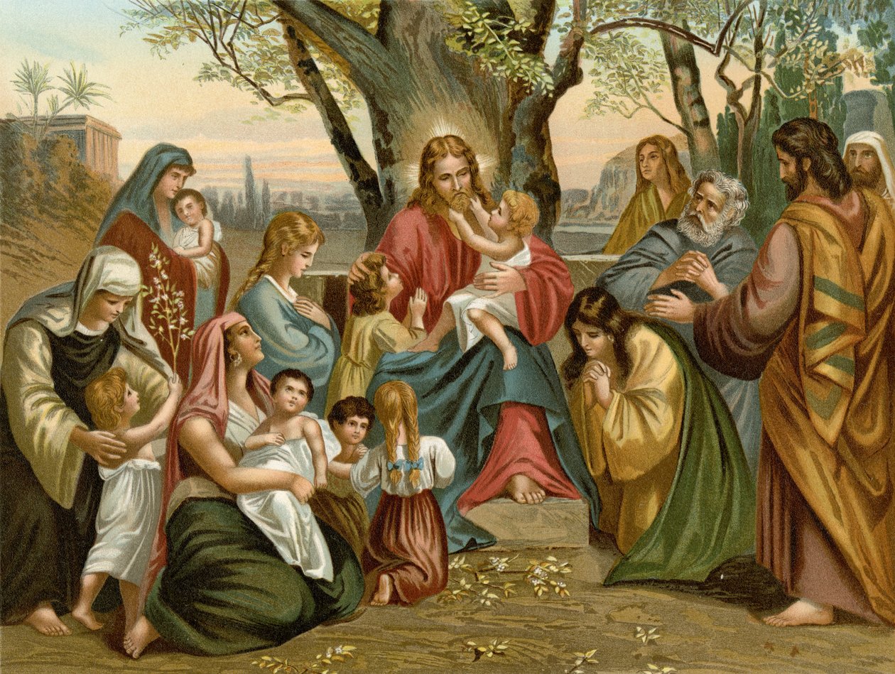 Jesus abençoa as Crianças (cor litho) de Wilhelm Ebbinghaus