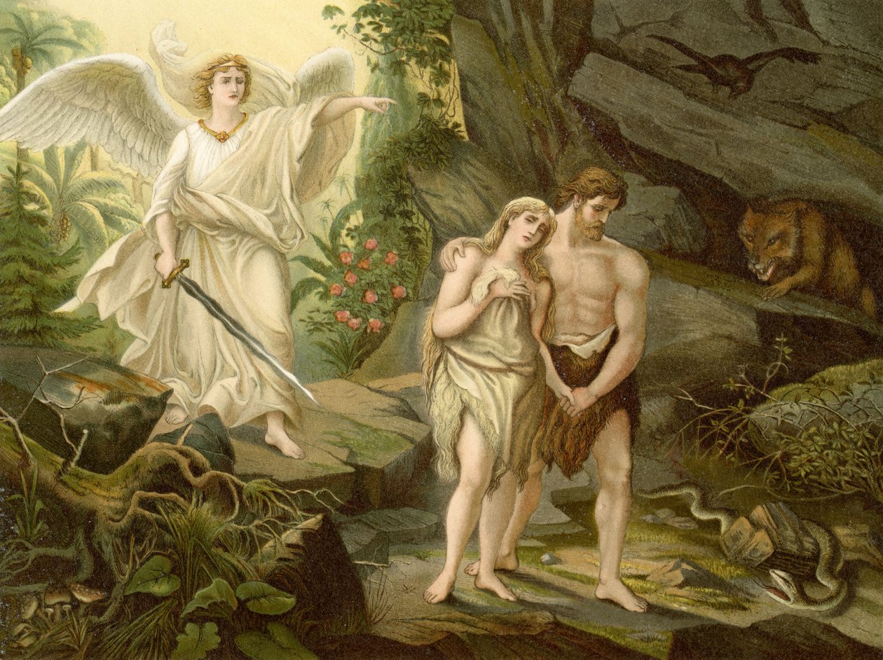 A Expulsão do Paraíso (cor litho) de Wilhelm Ebbinghaus