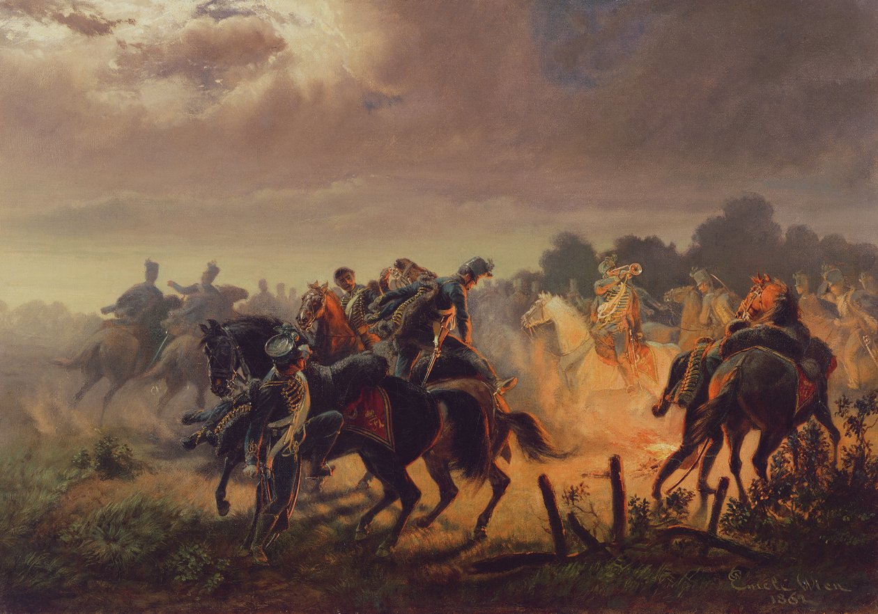 Alerta Noturno, Posto Avançado de Hussar na Campanha Italiana 1848-49, 1862 de Wilhelm Emele