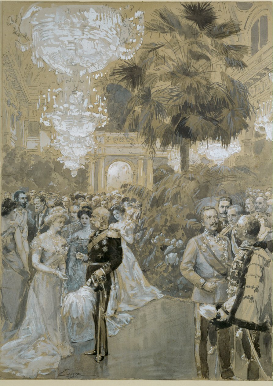 Baile da corte no Hofburg de Viena, o palácio da cidade dos imperadores da Áustria-Hungria ... de Wilhelm Gause