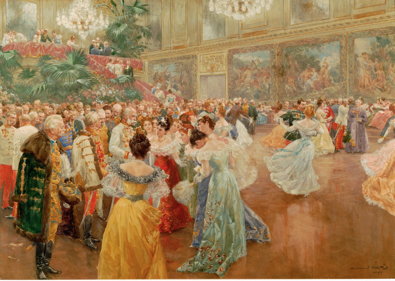 Courtball no Redoutensaele, Palácio Imperial, Viena ... (aguarela) de Wilhelm Gause
