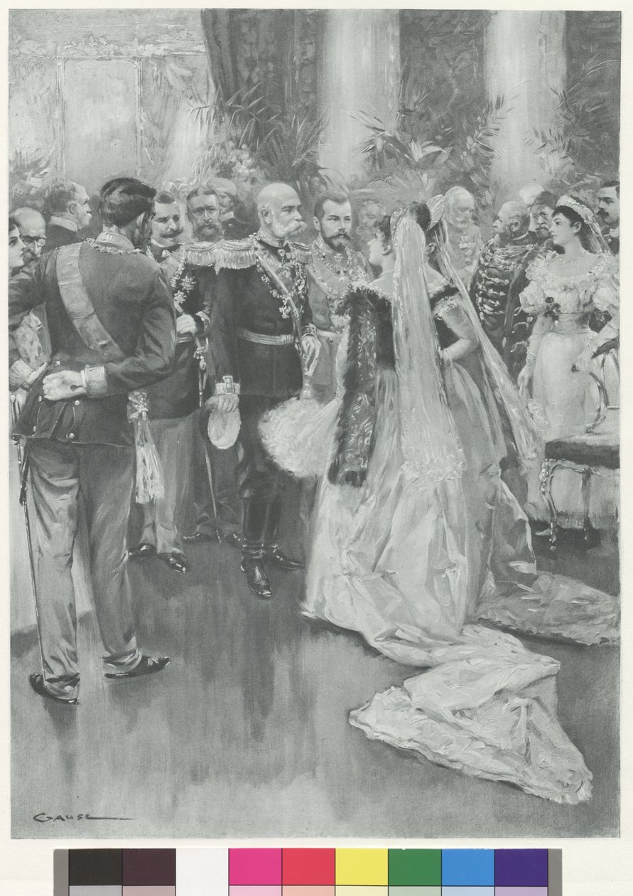 O imperador Francisco José I e o czar Nikolaus II em Petersburgo, após o grande jantar formal de Wilhelm Gause