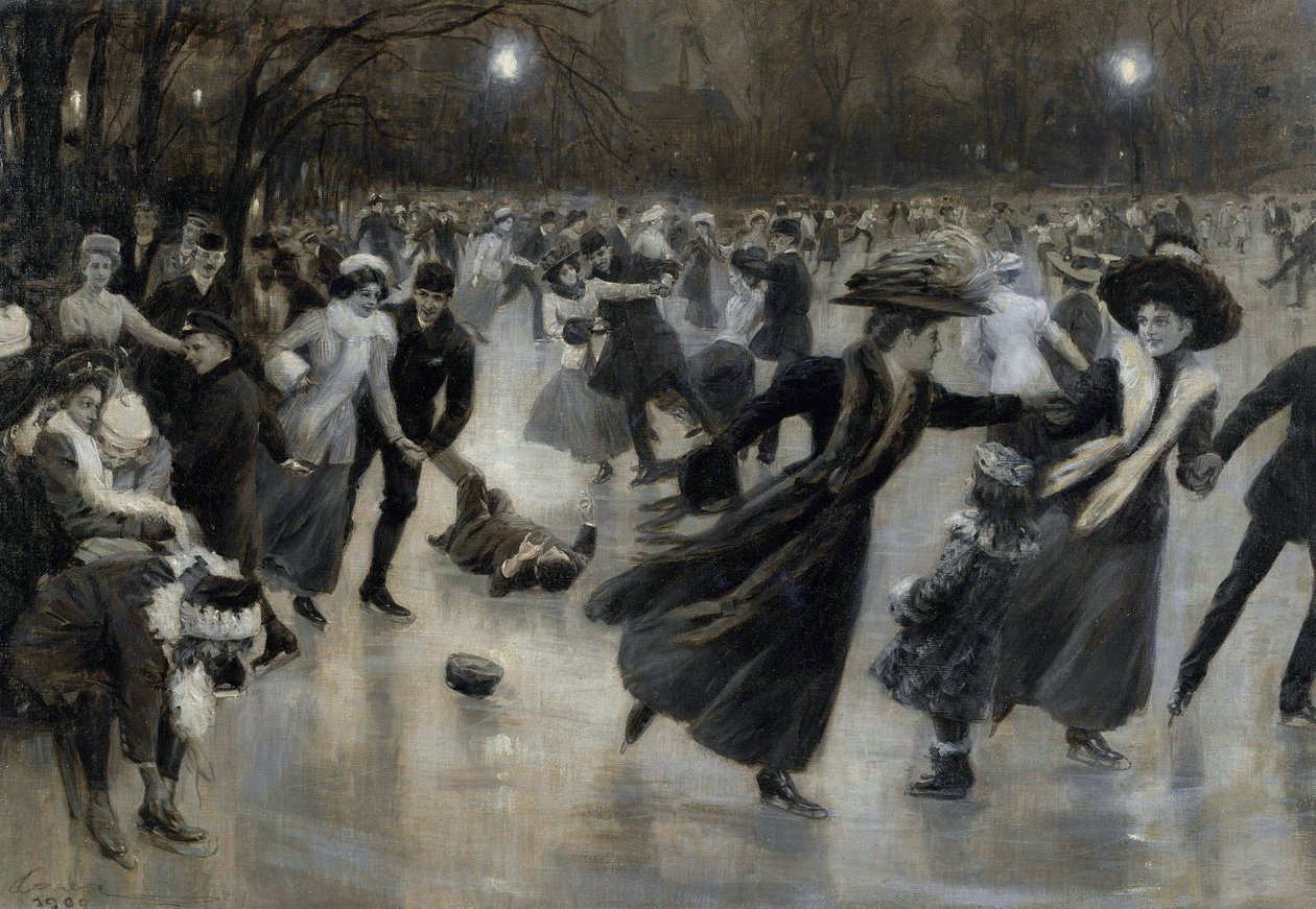 Patinadores "Party on the Ice" na Belle Epoque Painting de Wilhelm Gause (1853-1916) de Wilhelm Gause