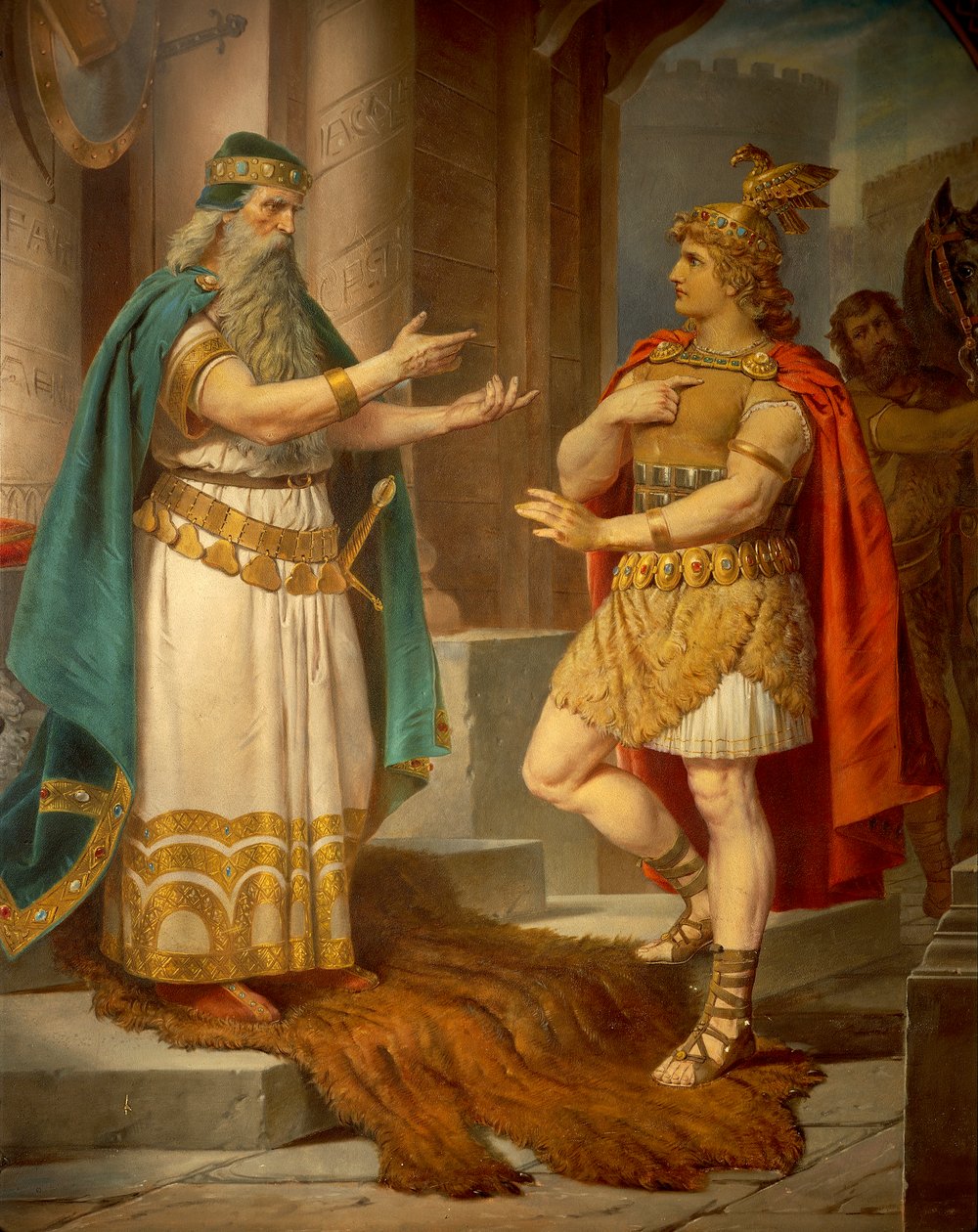 O Rei Sigurd encontra o sábio eremita Grypin, da Saga Sigurd, salão inferior, c.1882-83 (mural) de Wilhelm Hauschild