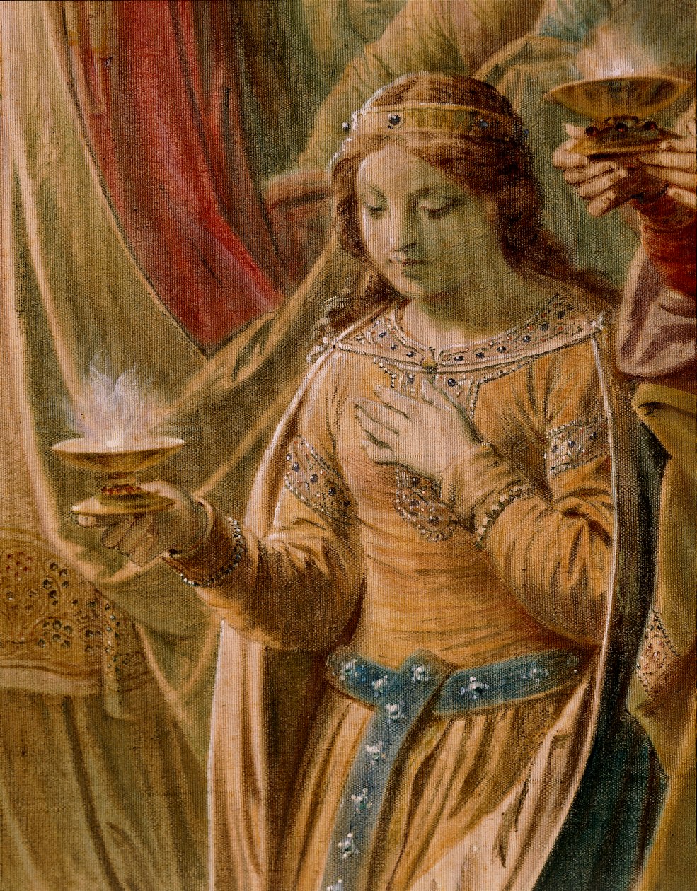 O Milagre do Graal, da Saga Lohengrin, Salão (óleo sobre tela) (detalhe de 419256) de Wilhelm Hauschild