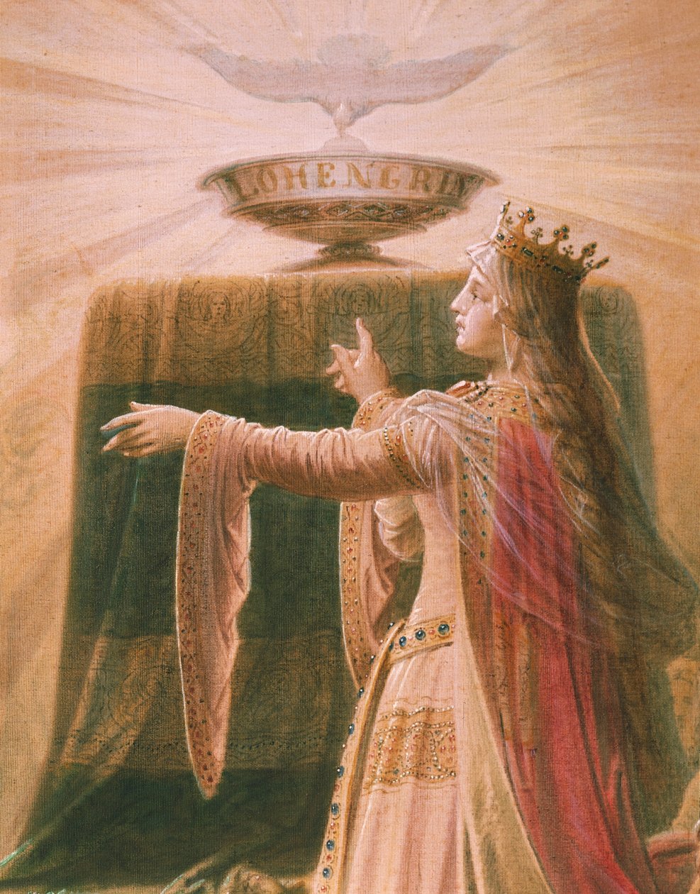 O Milagre do Graal, da Saga Lohengrin, Salão (óleo sobre tela) (detalhe de 419256) de Wilhelm Hauschild