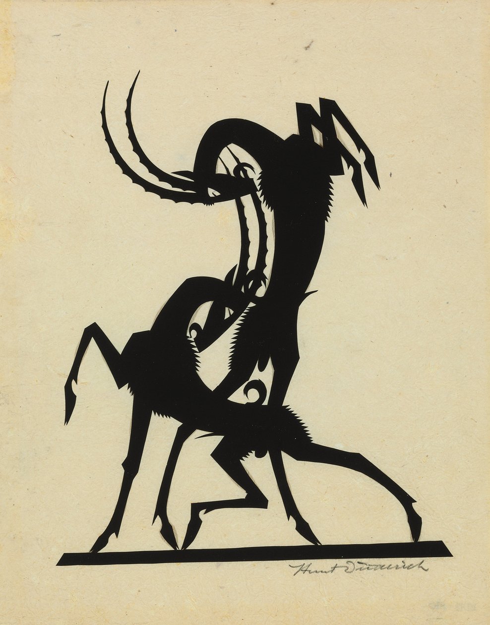 Cabras de combate, c.1920 (papel cortado sobre tecido) de Wilhelm Hunt Diederich