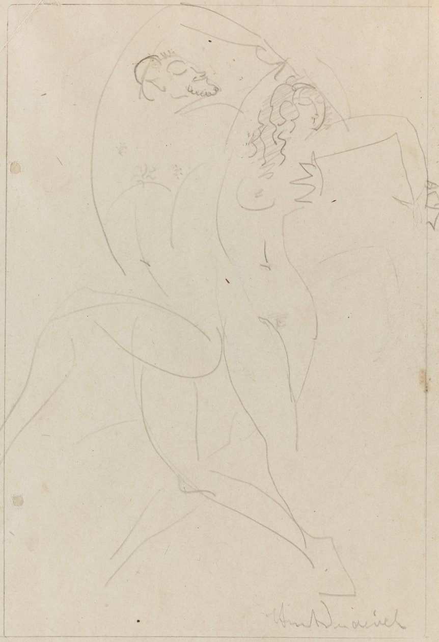 Ninfa e Sátiro, c.1915 (Grafite sobre papel) de Wilhelm Hunt Diederich