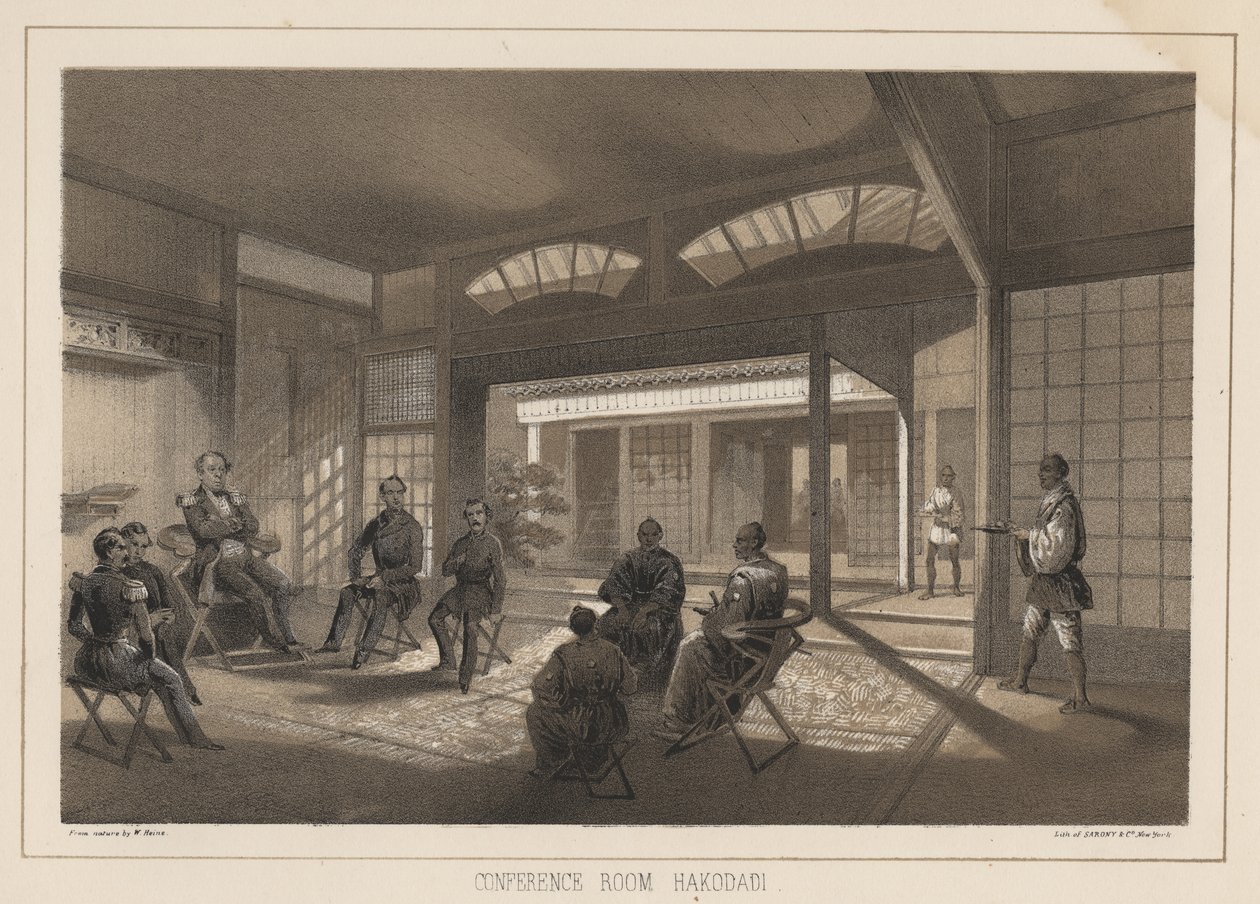 Sala de conferência, Hakodadi, 1855 de Wilhelm Joseph Heine