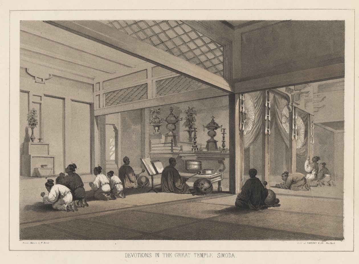 Devoções no Grande Templo, Simoda, 1855 de Wilhelm Joseph Heine