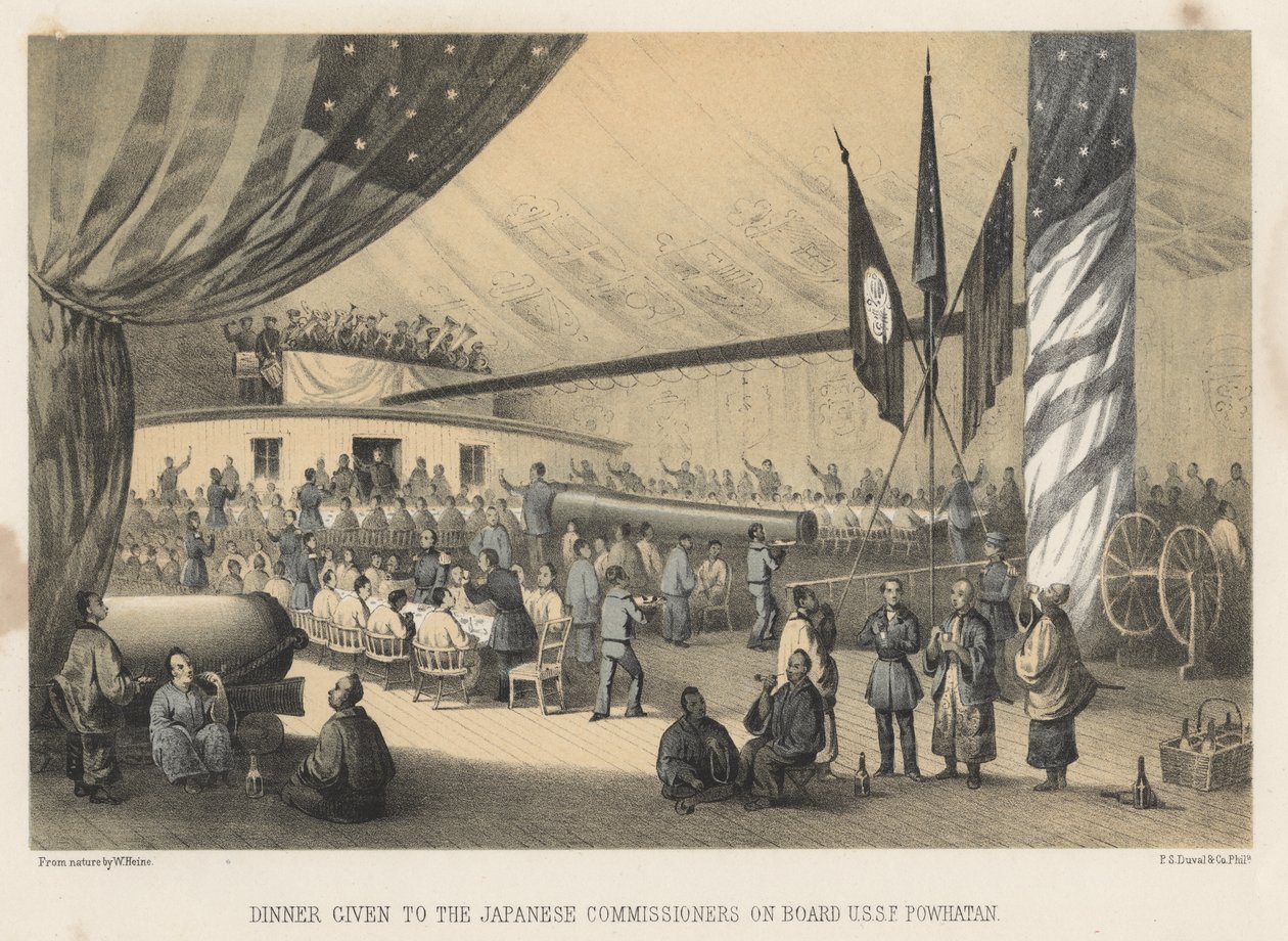 Jantar dado aos comissários japoneses a bordo do USSF Powhatan, 1855 de Wilhelm Joseph Heine