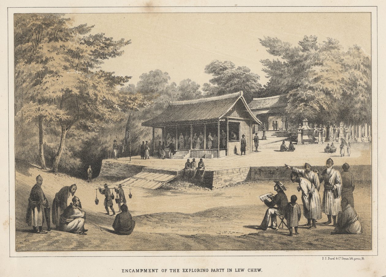 Acampamento do Partido Explorador em Lew Chew, 1855 de Wilhelm Joseph Heine