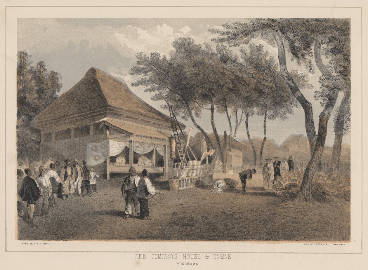 Casa da empresa de fogo e motor, Yokuhama, 1855 de Wilhelm Joseph Heine