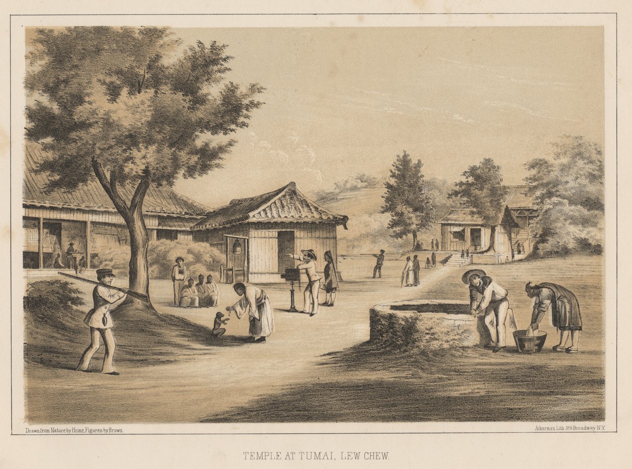 Templo em Tumai, Lew Chew, 1855 de Wilhelm Joseph Heine