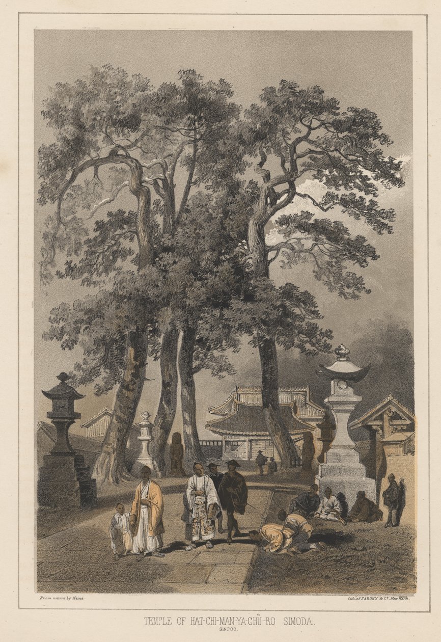 Templo do Chapéu-Chi-Homem-Ya-Chu-Ro, Simoda (Sintoo), 1855 de Wilhelm Joseph Heine
