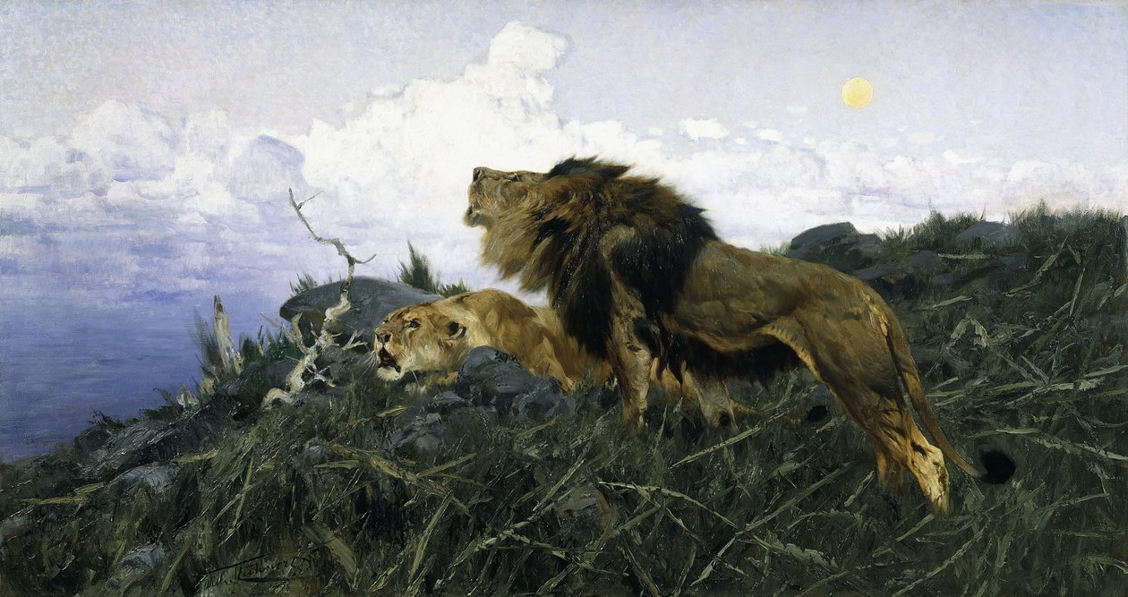 Leões ao entardecer, de Wilhelm Kuhnert