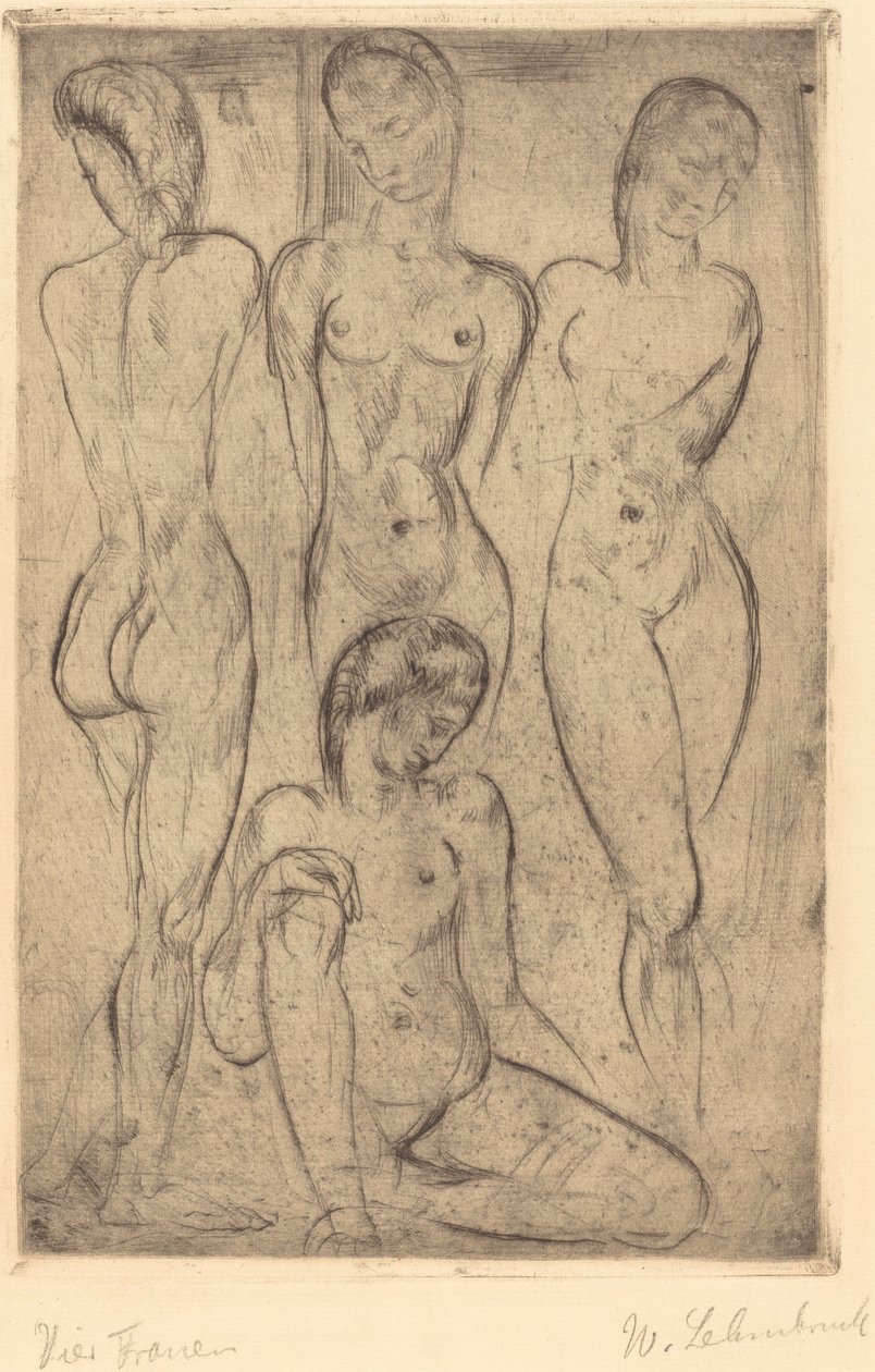 Quatro Mulheres; Três em pé, uma sentada (quatro mulheres; três em pé, uma sentada) de Wilhelm Lehmbruck