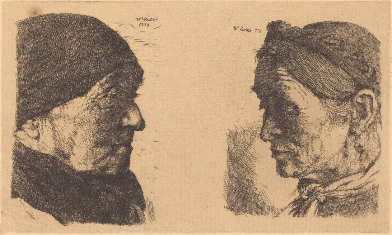 Retrato de uma velha camponesa, de perfil à direita, e camponesa de olhos fechados de Wilhelm Maria Hubertus Leibl