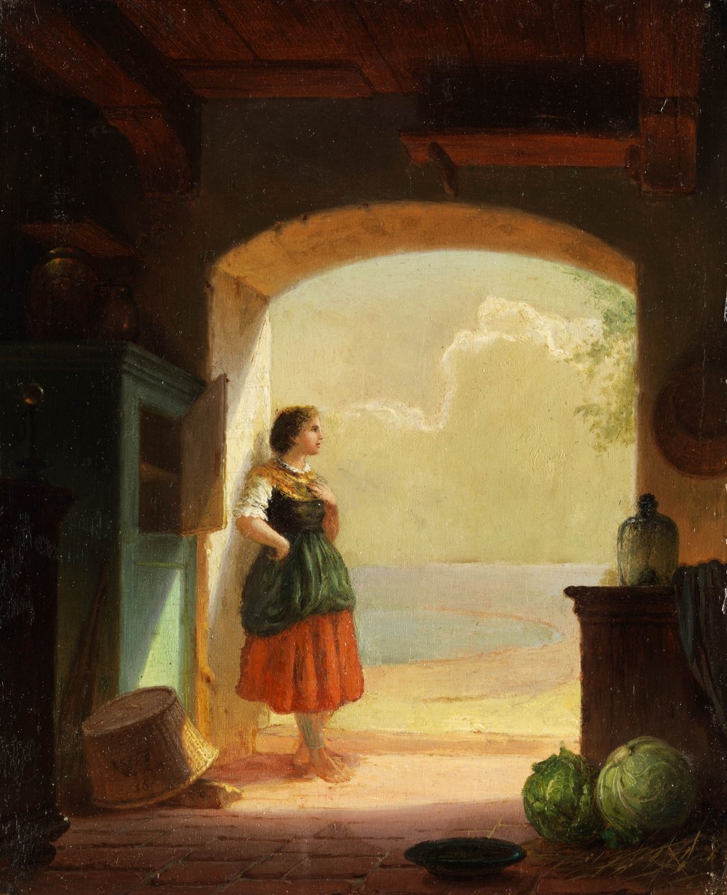 Jovem rapariga à entrada do portão. 22,5 x 19 cm de Wilhelm Lichtenheld