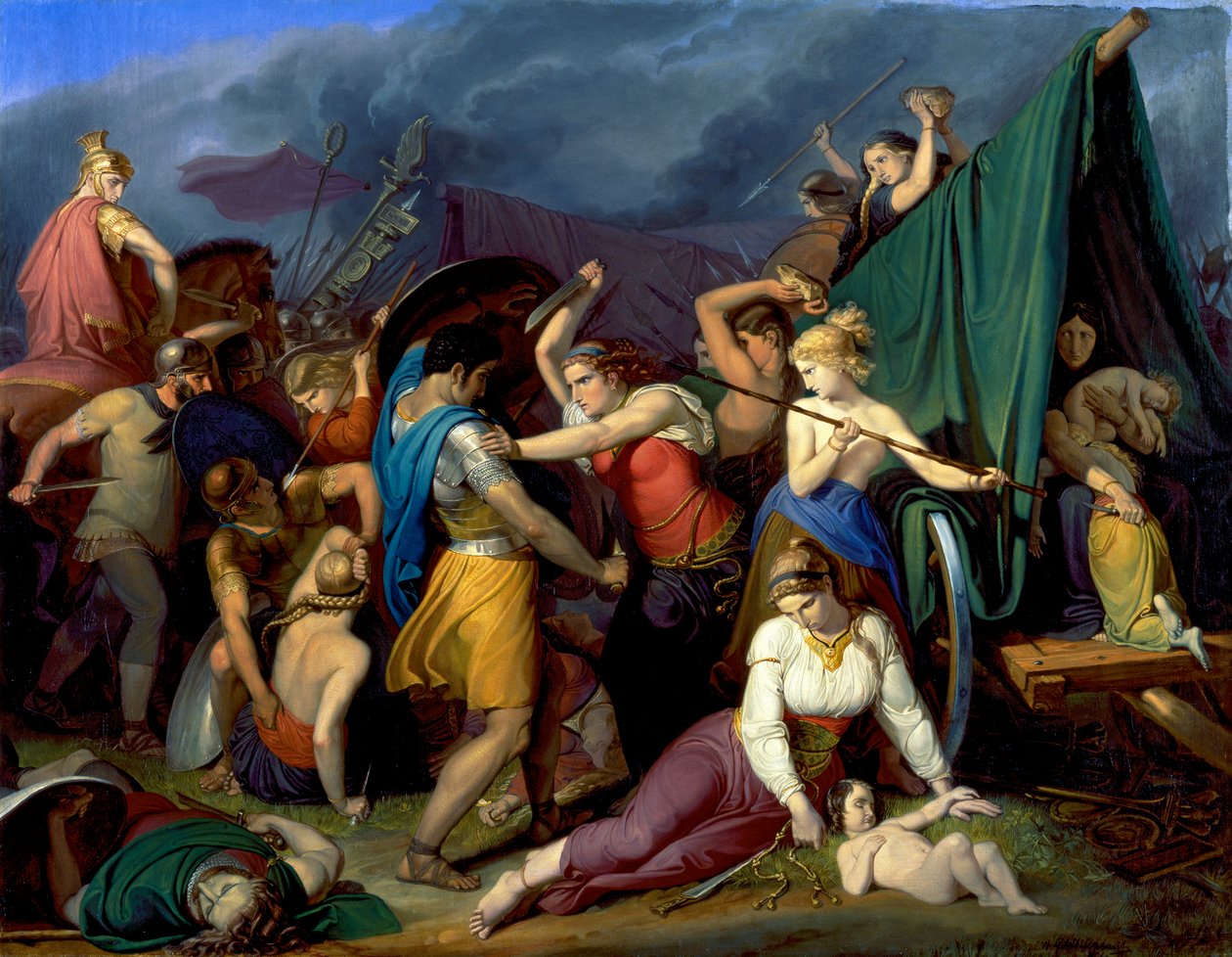 As mulheres dos Cimbri defendendo seu castelo de carroças contra os romanos de Wilhelm Lindenschmit der Ältere