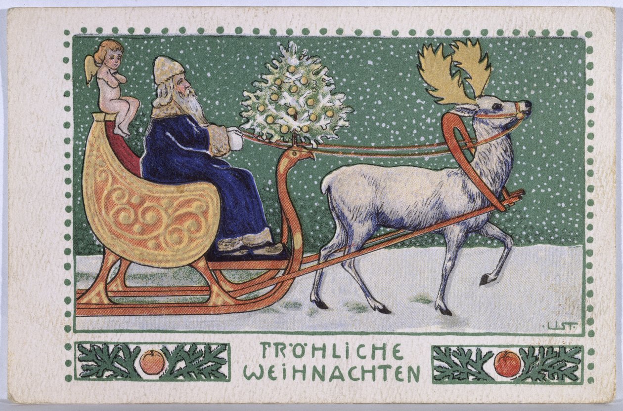 Cartão postal retratando o Pai Natal em seu trenó, c.1910 de Wilhelm List