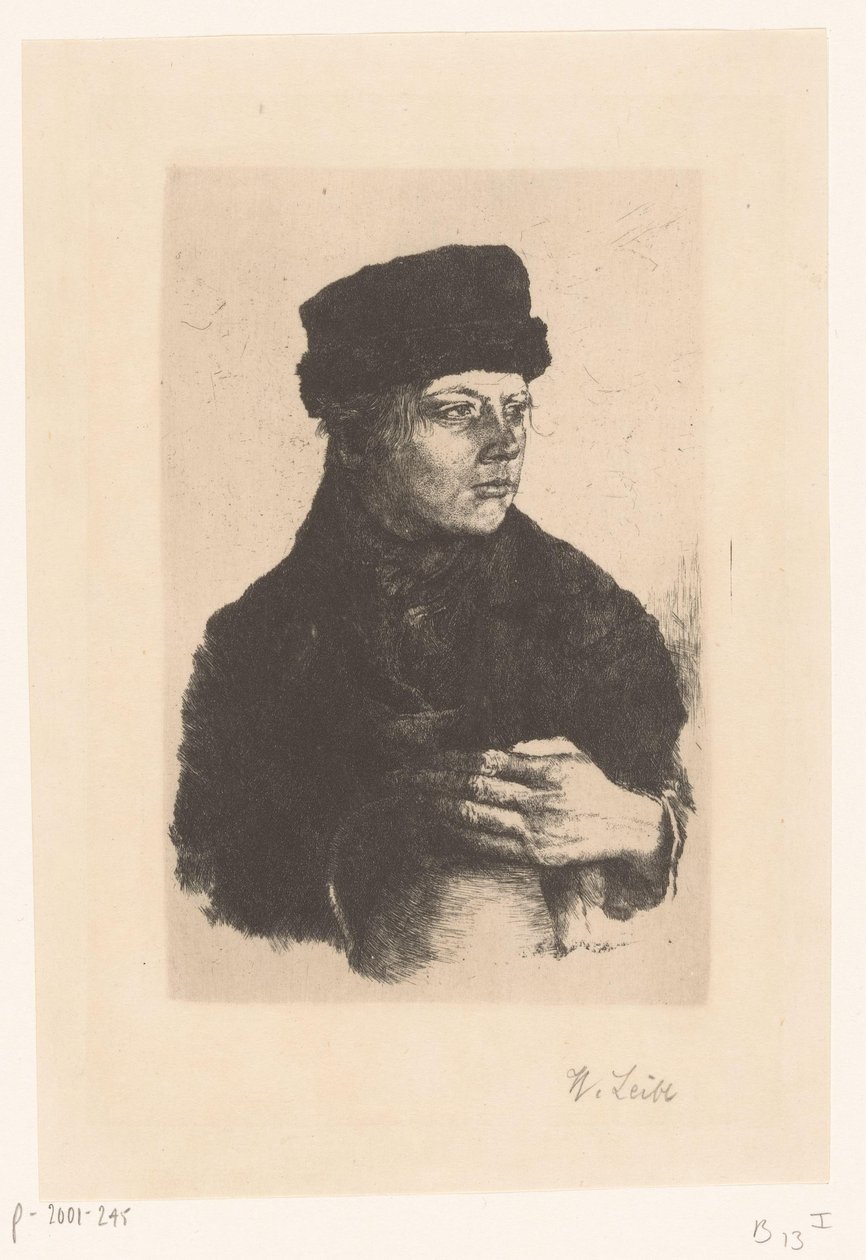 Rapaz camponês com jarro de Wilhelm Maria Hubertus Leibl (signed by artist)