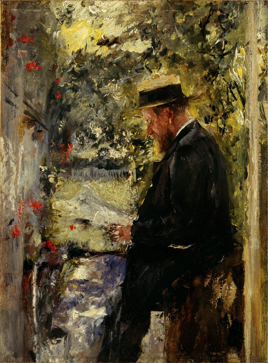 Veterinário Reindl na árvore, c.1890 (óleo sobre madeira de mogno) de Wilhelm Maria Hubertus Leibl