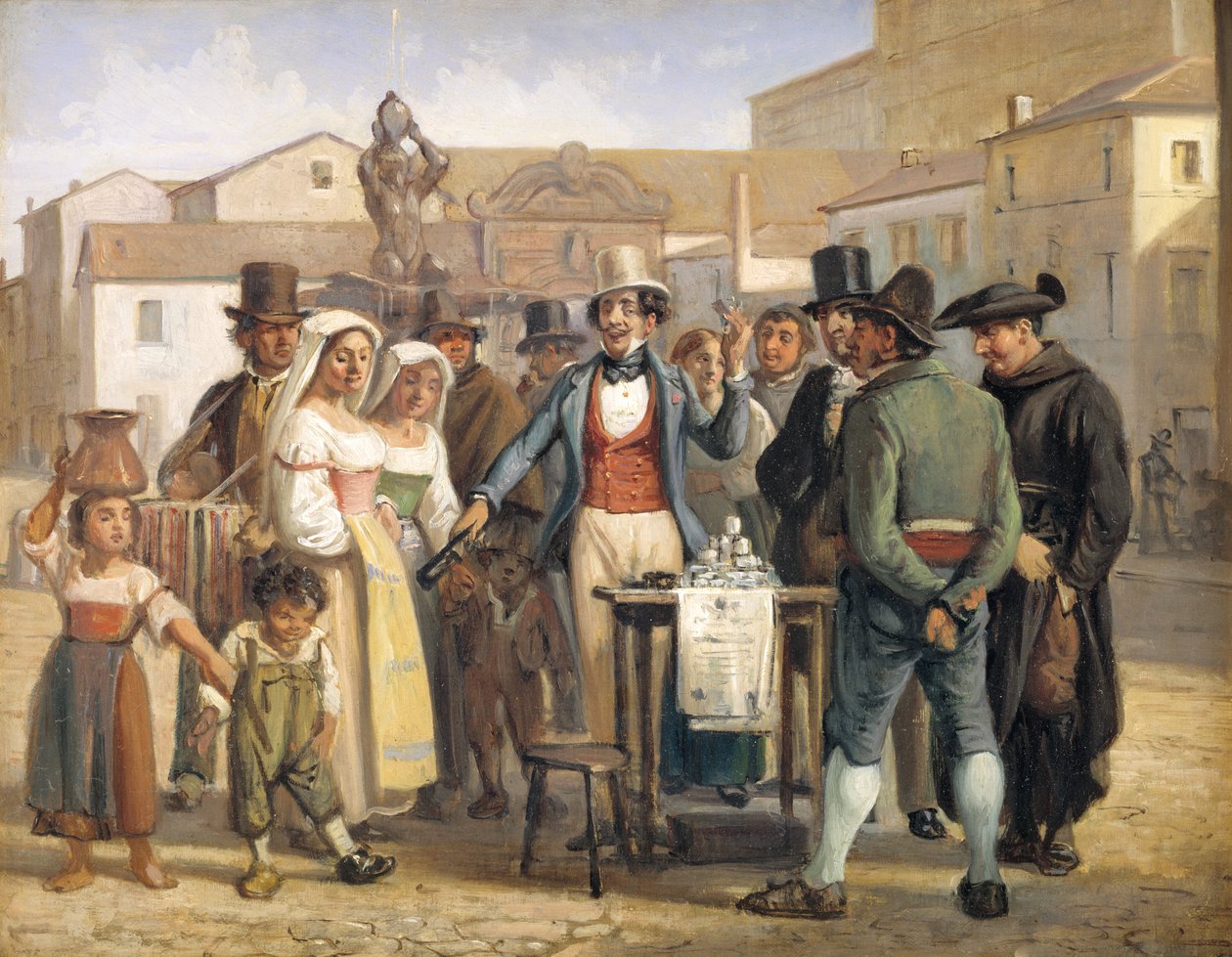 Um Charlatão Vendendo Blacking na Piazza Barberini em Roma de Wilhelm Marstrand
