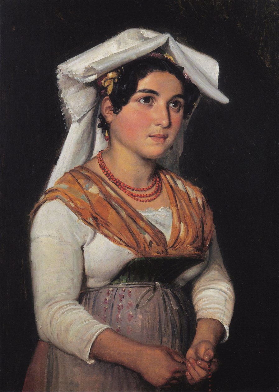 Uma jovem italiana de pé, segurando um rosário de Wilhelm Marstrand