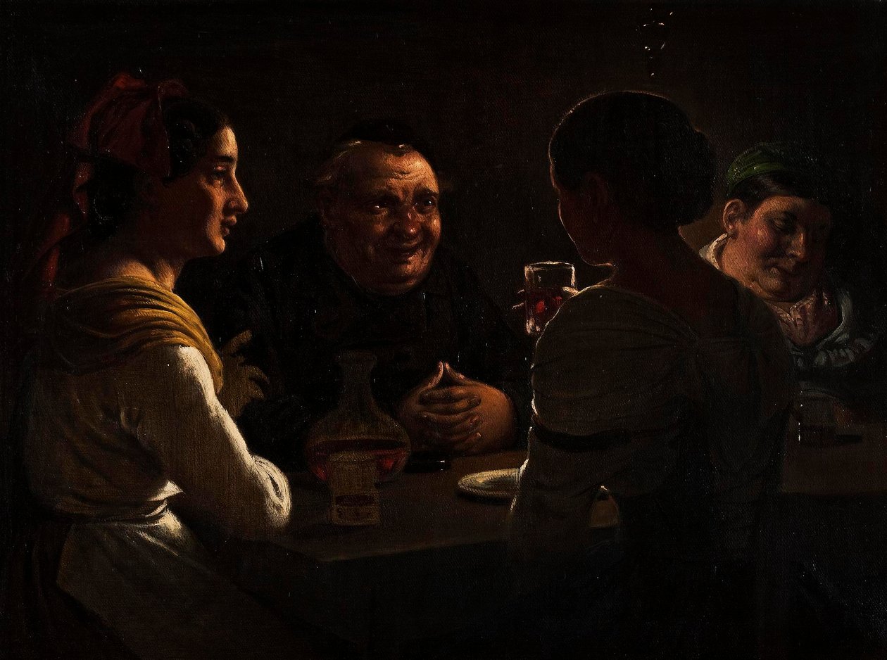 Abade a brincar com duas jovens raparigas de Wilhelm Marstrand