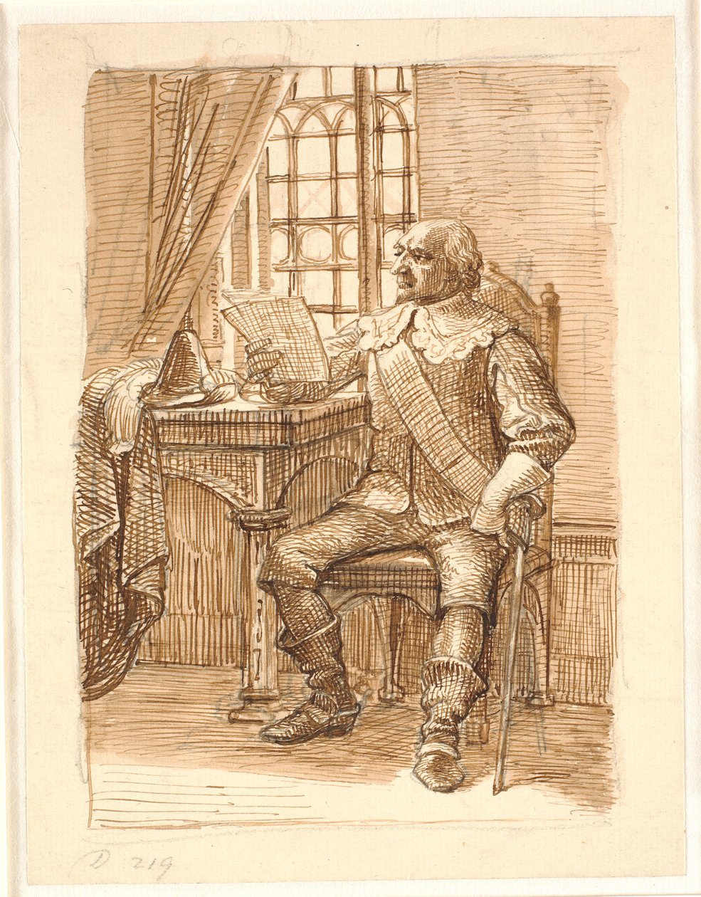 Nobre de Chr. O tempo de 4. senta e lê uma carta de Wilhelm Marstrand